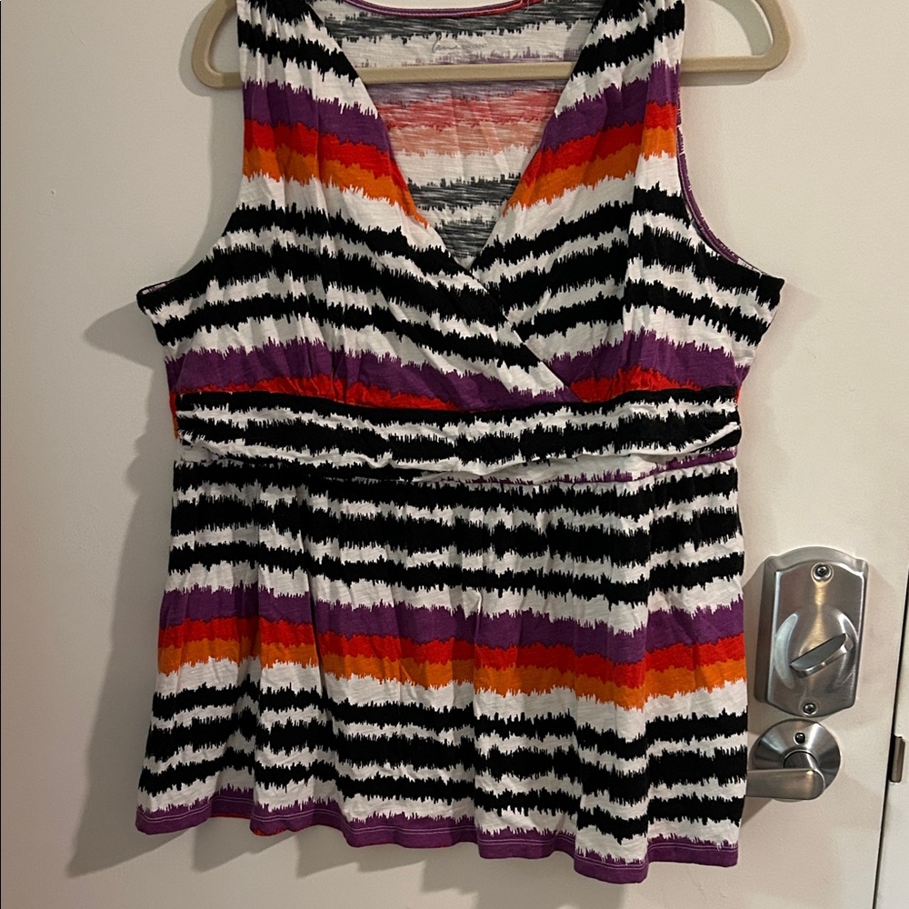 Striped Sleeveless Top - Black, White, Orange, Purple 18-20